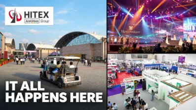 HITEX Exhibition Center collage — venue entrance, event stage and exhibition halls
