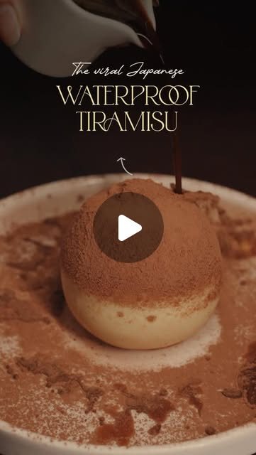 "Waterproof Tiramisu" reel cover — a tiramisu dessert dusted with cocoa